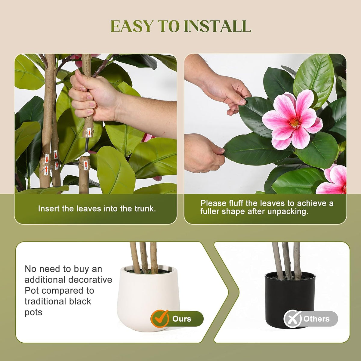 Faux Rubber Tree, 72 Inch Artificial Plants Indoor with Pot