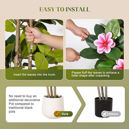 Faux Rubber Tree, 72 Inch Artificial Plants Indoor with Pot