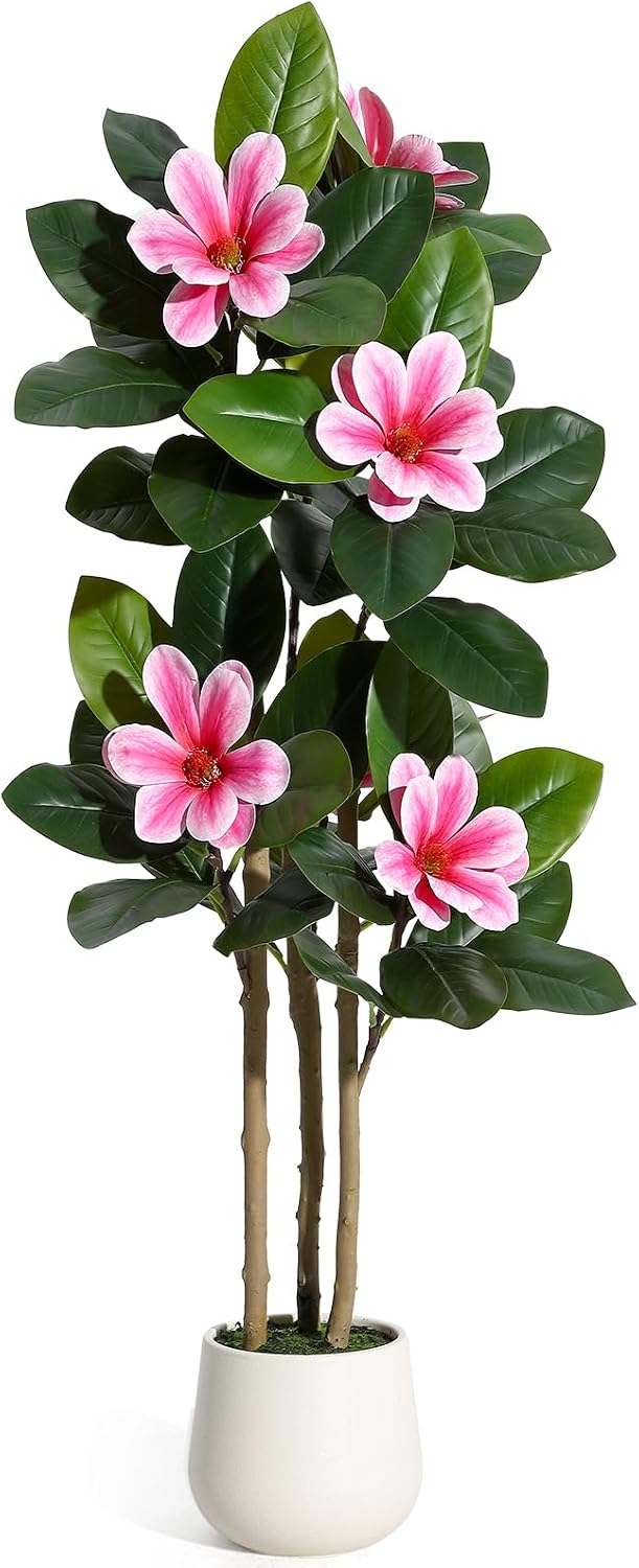 Faux Rubber Tree, 72 Inch Artificial Plants Indoor with Pot