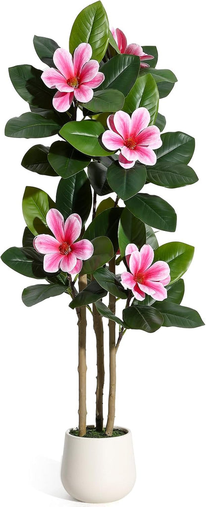 Faux Rubber Tree, 72 Inch Artificial Plants Indoor with Pot