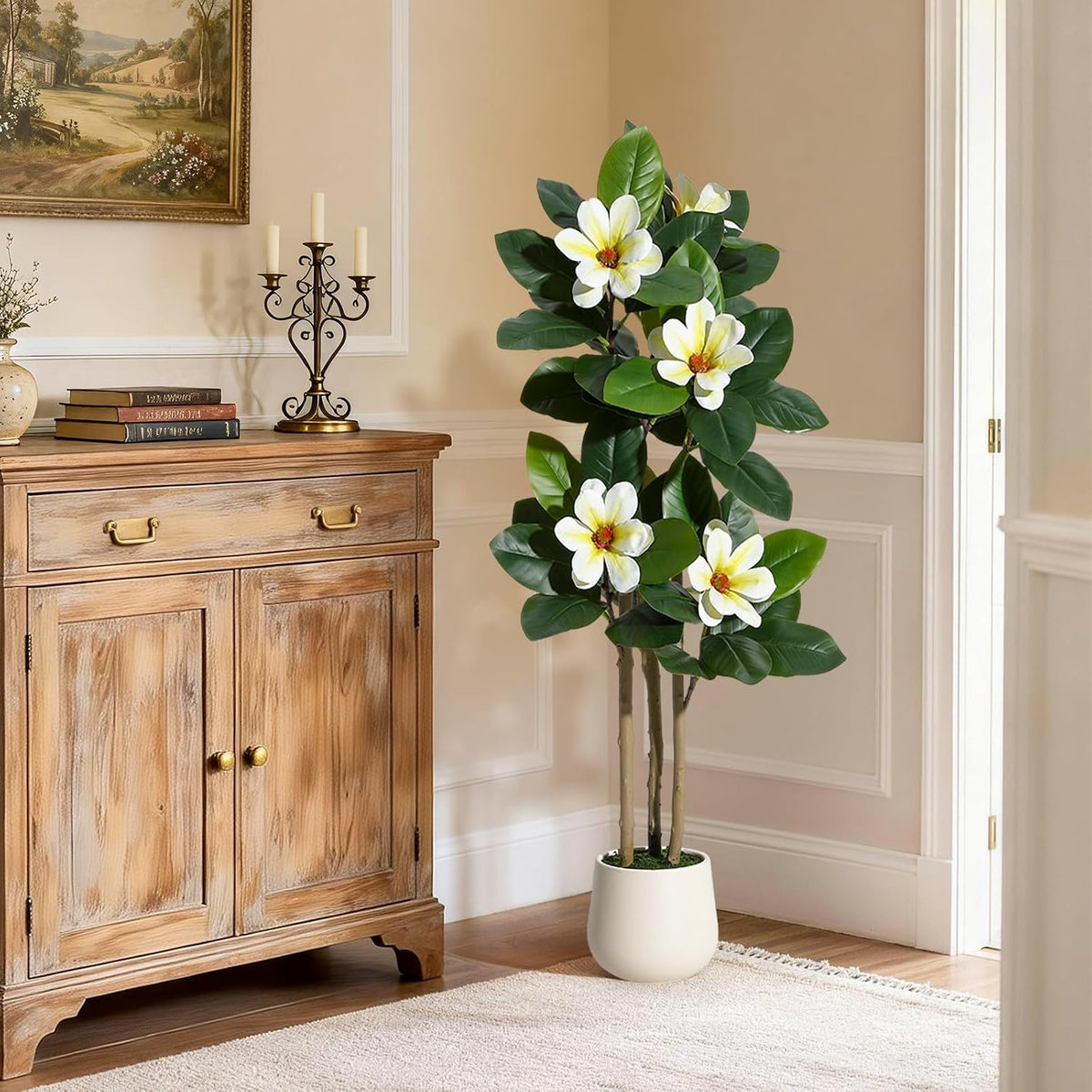 Faux Rubber Tree, 72 Inch Artificial Plants Indoor with Pot