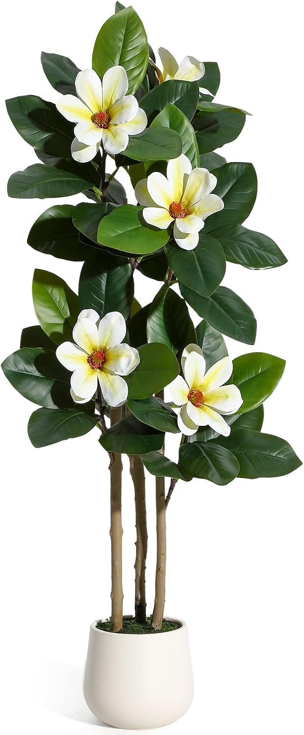 Faux Rubber Tree, 72 Inch Artificial Plants Indoor with Pot