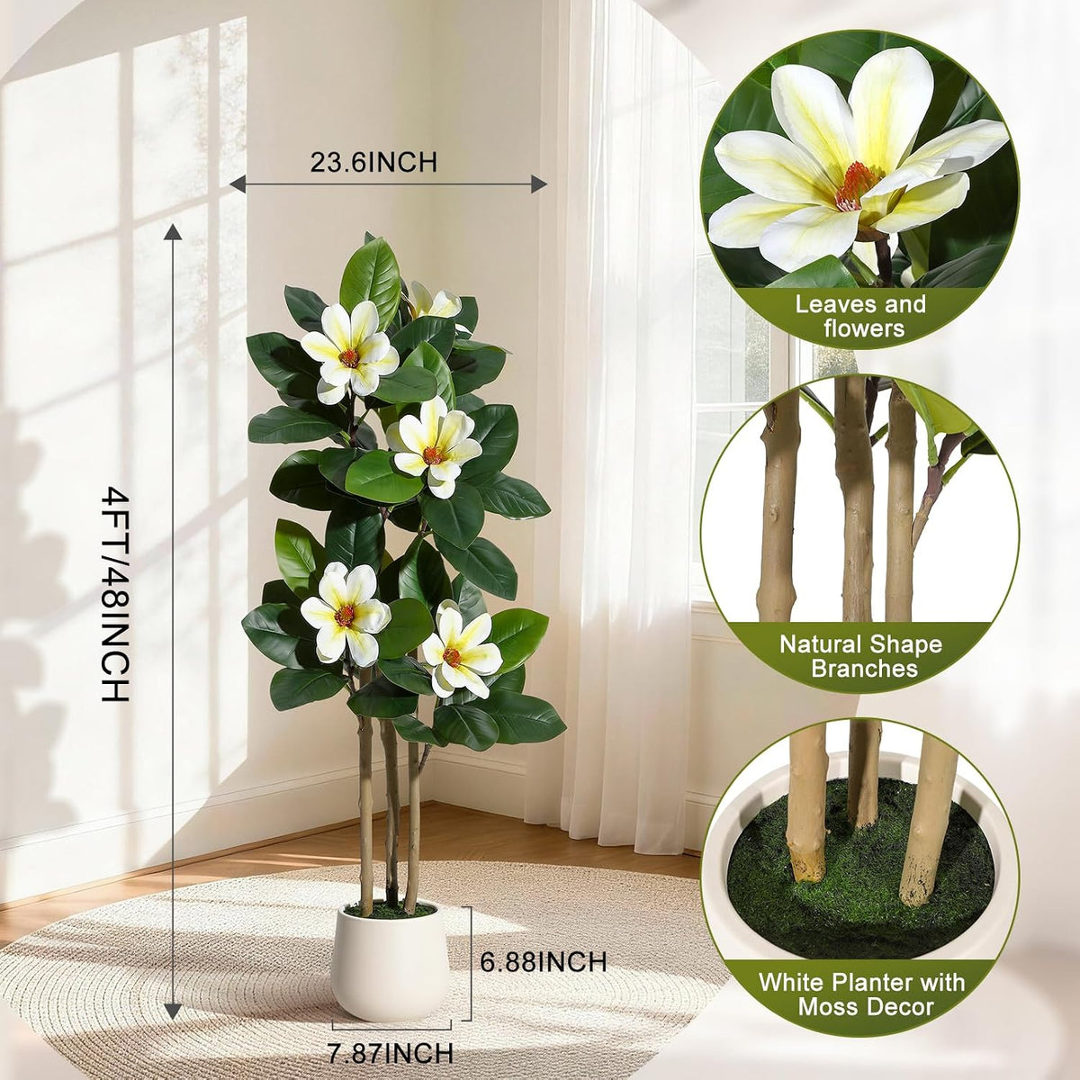 Faux Rubber Tree, 72 Inch Artificial Plants Indoor with Pot