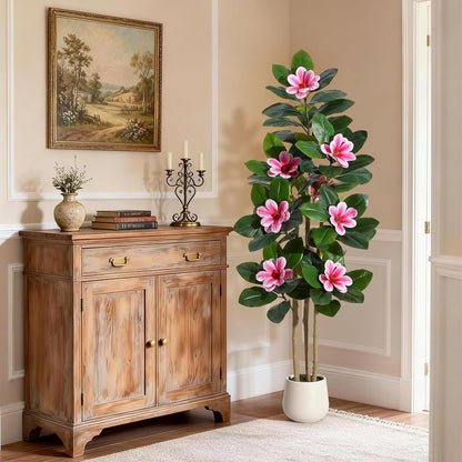 Faux Rubber Tree, 72 Inch Artificial Plants Indoor with Pot