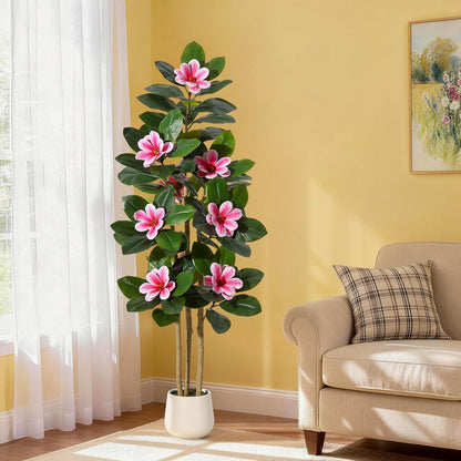 Faux Rubber Tree, 72 Inch Artificial Plants Indoor with Pot