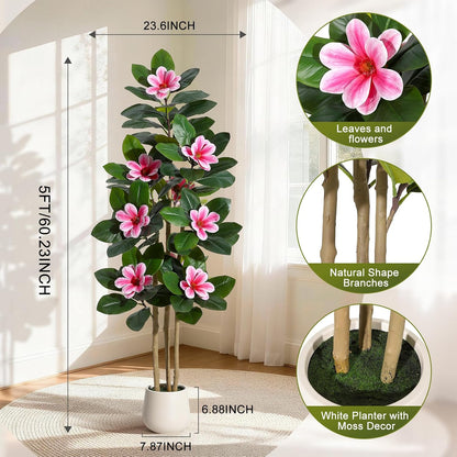 Faux Rubber Tree, 72 Inch Artificial Plants Indoor with Pot