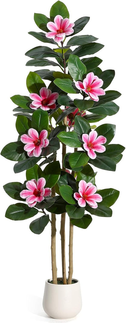 Faux Rubber Tree, 72 Inch Artificial Plants Indoor with Pot
