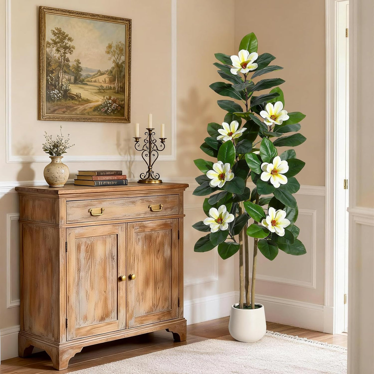 Faux Rubber Tree, 72 Inch Artificial Plants Indoor with Pot
