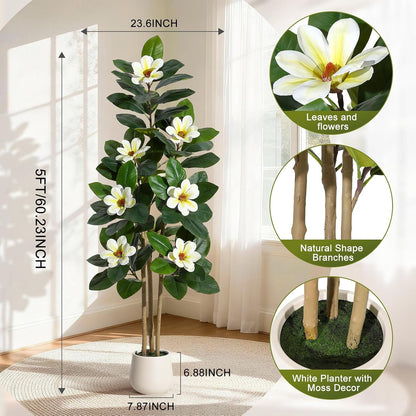 Faux Rubber Tree, 72 Inch Artificial Plants Indoor with Pot