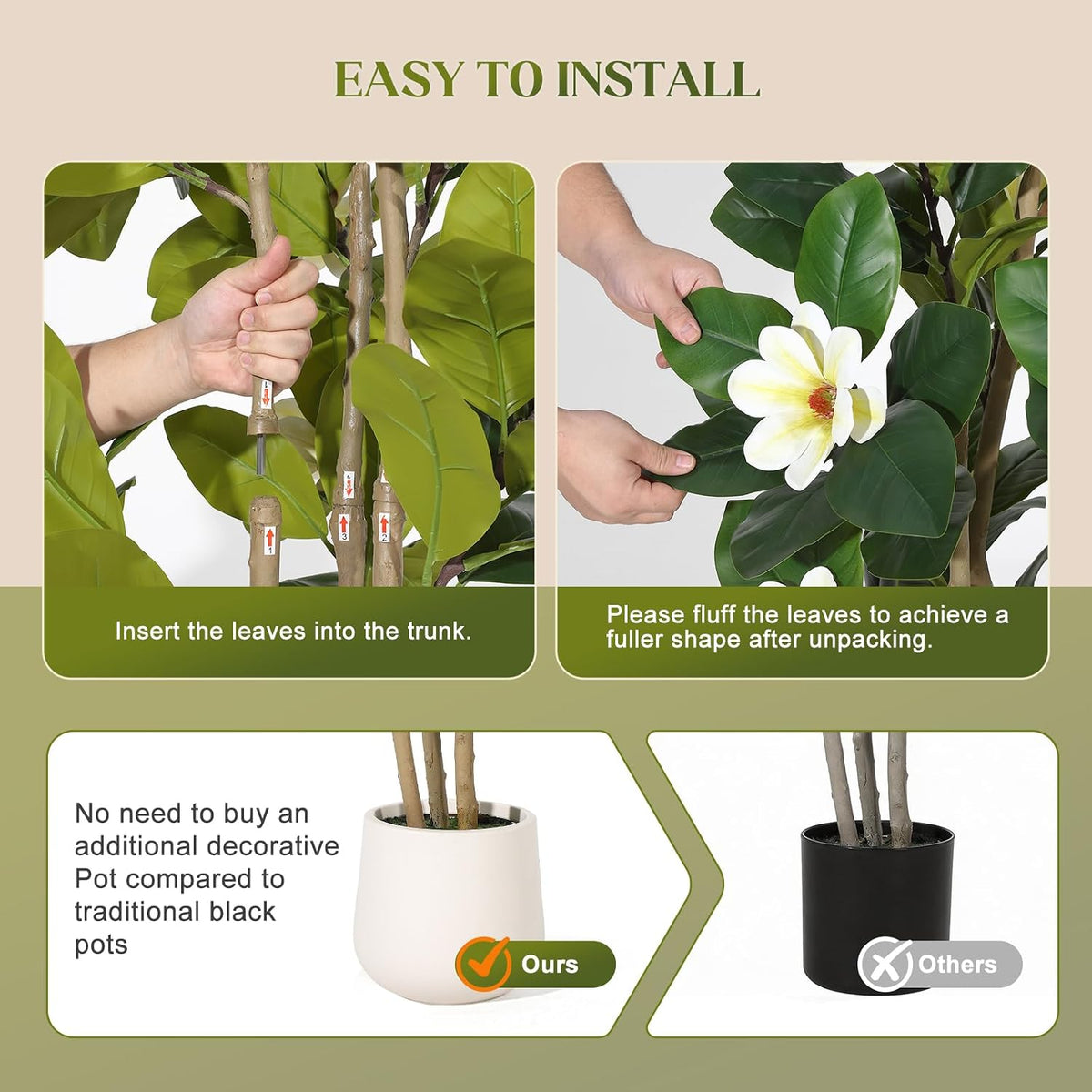 Faux Rubber Tree, 72 Inch Artificial Plants Indoor with Pot