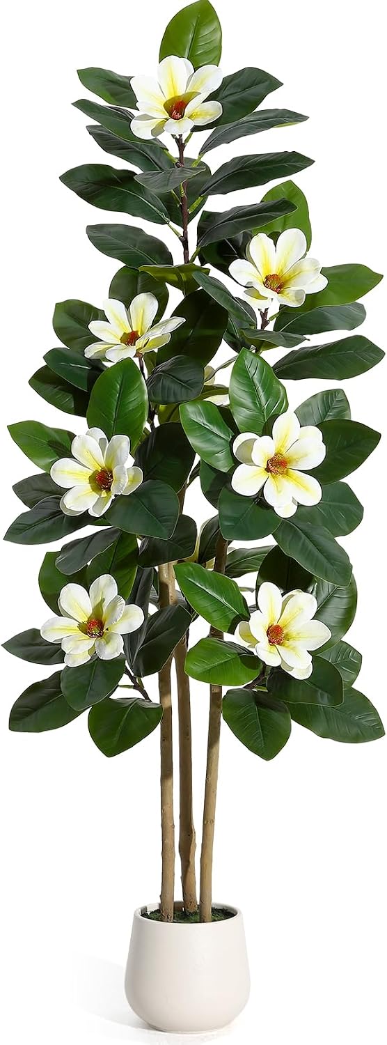 Faux Rubber Tree, 72 Inch Artificial Plants Indoor with Pot
