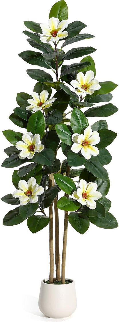 Faux Rubber Tree, 72 Inch Artificial Plants Indoor with Pot