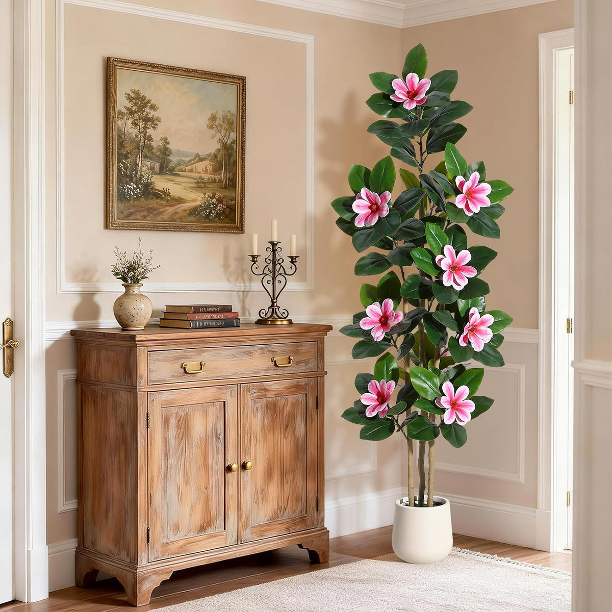 Faux Rubber Tree, 72 Inch Artificial Plants Indoor with Pot