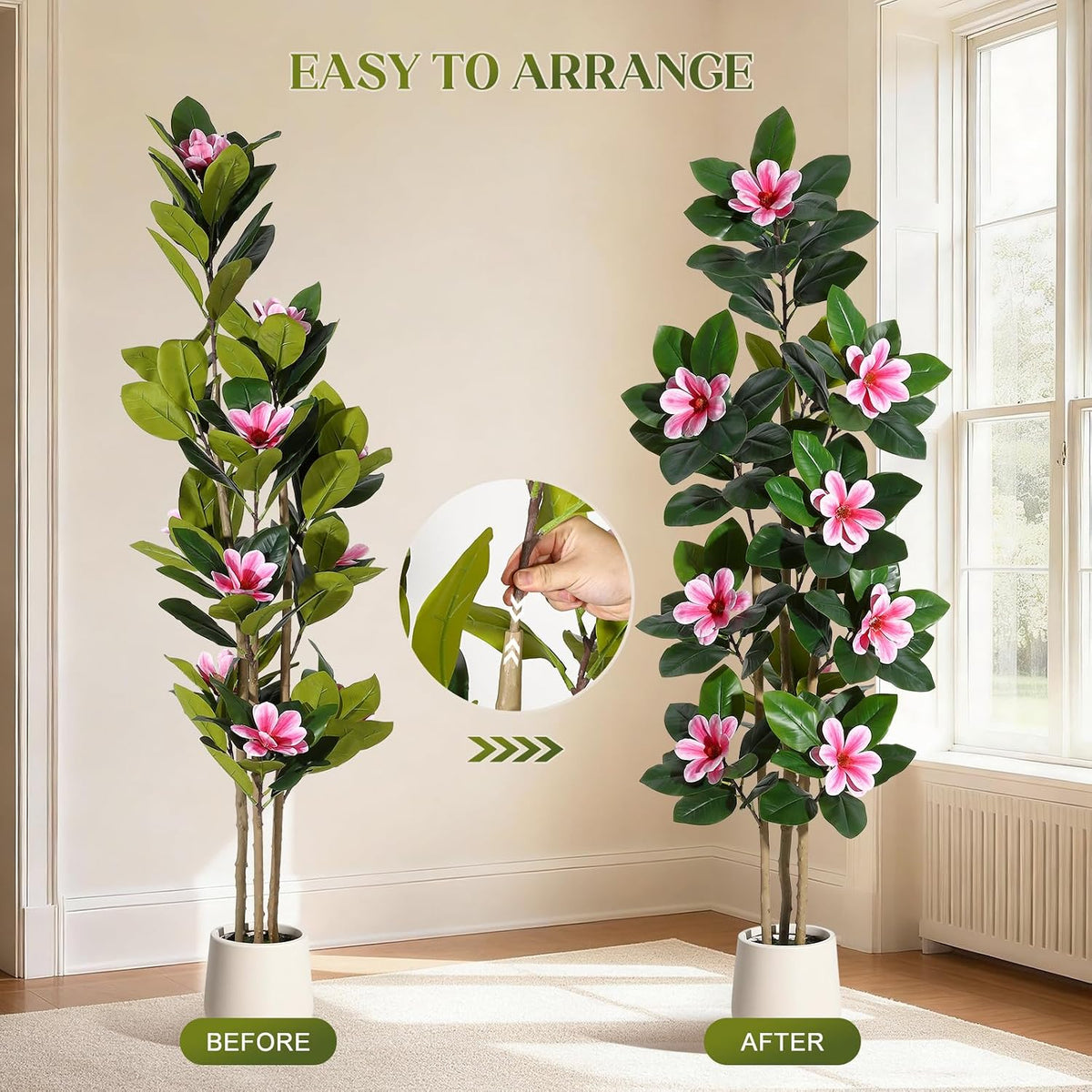 Faux Rubber Tree, 72 Inch Artificial Plants Indoor with Pot
