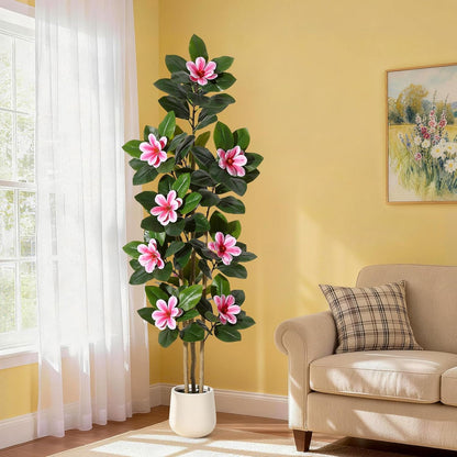 Faux Rubber Tree, 72 Inch Artificial Plants Indoor with Pot