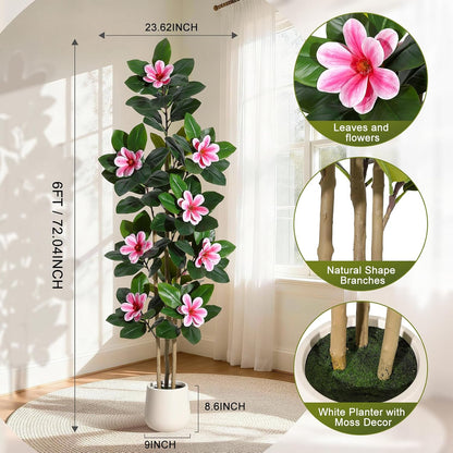 Faux Rubber Tree, 72 Inch Artificial Plants Indoor with Pot
