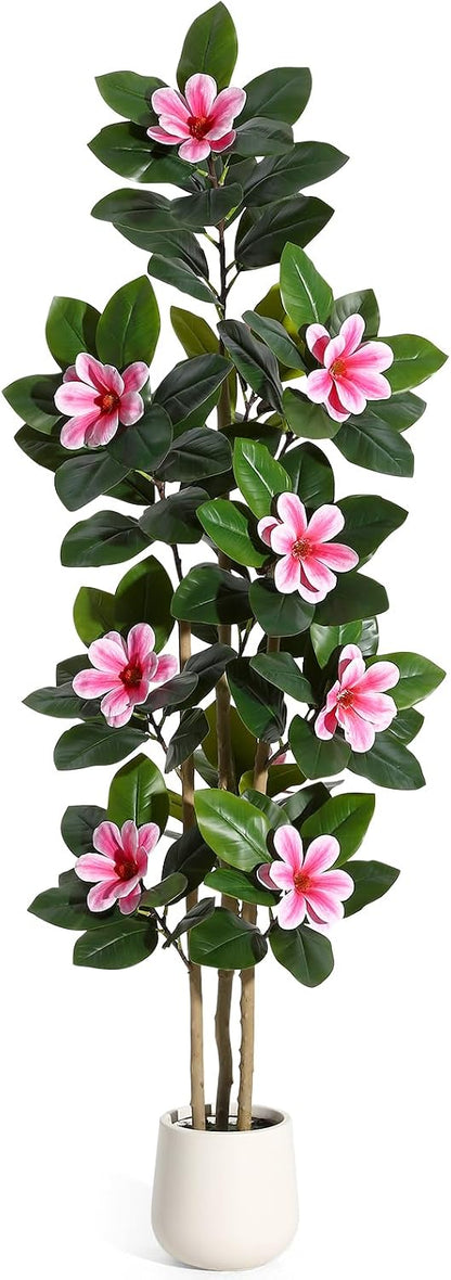 Faux Rubber Tree, 72 Inch Artificial Plants Indoor with Pot