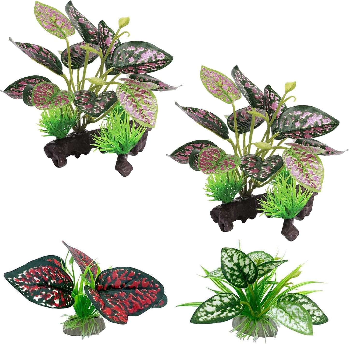 Reptile Artificial Plants, Terrarium Plants Decorations Supplies, Aquarium Fish Tank Plant, Amphibian Habitat Hideout Tank Accessories (M Set-2pcs/D)