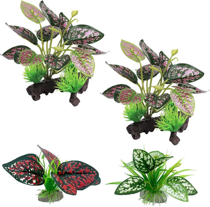 Reptile Artificial Plants, Terrarium Plants Decorations Supplies, Aquarium Fish Tank Plant, Amphibian Habitat Hideout Tank Accessories (M Set-2pcs/D)