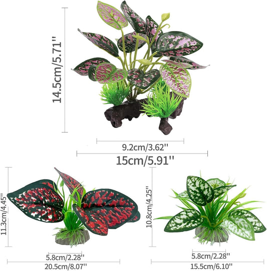 Reptile Artificial Plants, Terrarium Plants Decorations Supplies, Aquarium Fish Tank Plant, Amphibian Habitat Hideout Tank Accessories (M Set-2pcs/D)