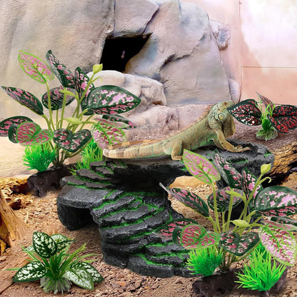 Reptile Artificial Plants, Terrarium Plants Decorations Supplies, Aquarium Fish Tank Plant, Amphibian Habitat Hideout Tank Accessories (M Set-2pcs/D)