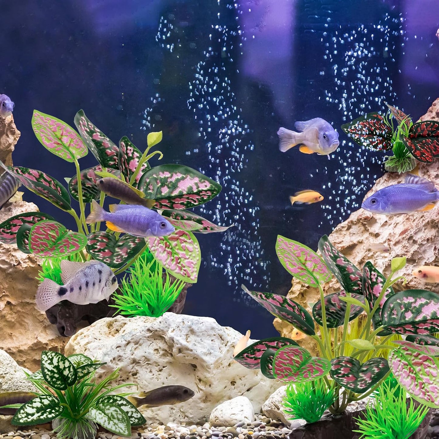 Reptile Artificial Plants, Terrarium Plants Decorations Supplies, Aquarium Fish Tank Plant, Amphibian Habitat Hideout Tank Accessories (M Set-2pcs/D)