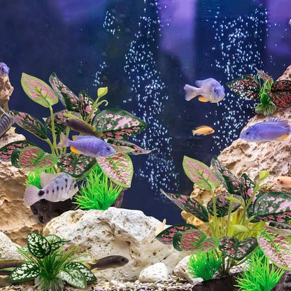 Reptile Artificial Plants, Terrarium Plants Decorations Supplies, Aquarium Fish Tank Plant, Amphibian Habitat Hideout Tank Accessories (M Set-2pcs/D)