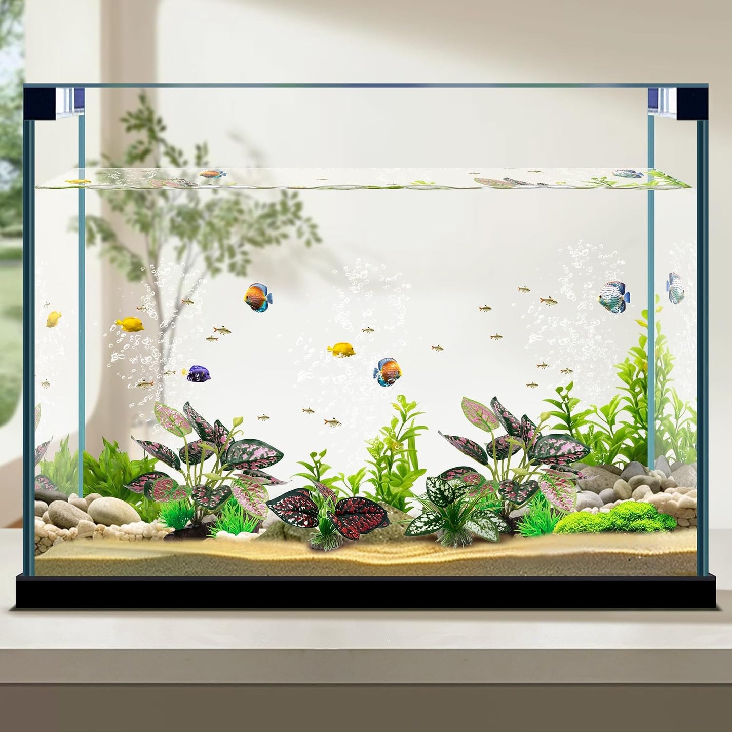 Reptile Artificial Plants, Terrarium Plants Decorations Supplies, Aquarium Fish Tank Plant, Amphibian Habitat Hideout Tank Accessories (M Set-2pcs/D)