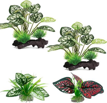 Reptile Artificial Plants, Terrarium Plants Decorations Supplies, Aquarium Fish Tank Plant, Amphibian Habitat Hideout Tank Accessories (M Set-2pcs/D)