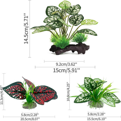 Reptile Artificial Plants, Terrarium Plants Decorations Supplies, Aquarium Fish Tank Plant, Amphibian Habitat Hideout Tank Accessories (M Set-2pcs/D)