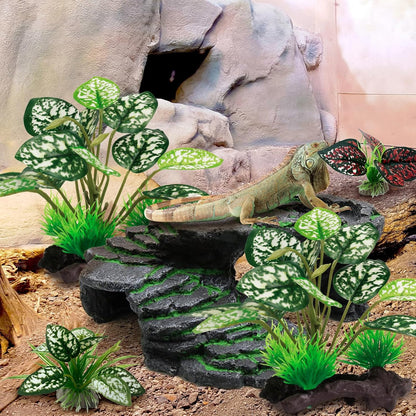 Reptile Artificial Plants, Terrarium Plants Decorations Supplies, Aquarium Fish Tank Plant, Amphibian Habitat Hideout Tank Accessories (M Set-2pcs/D)