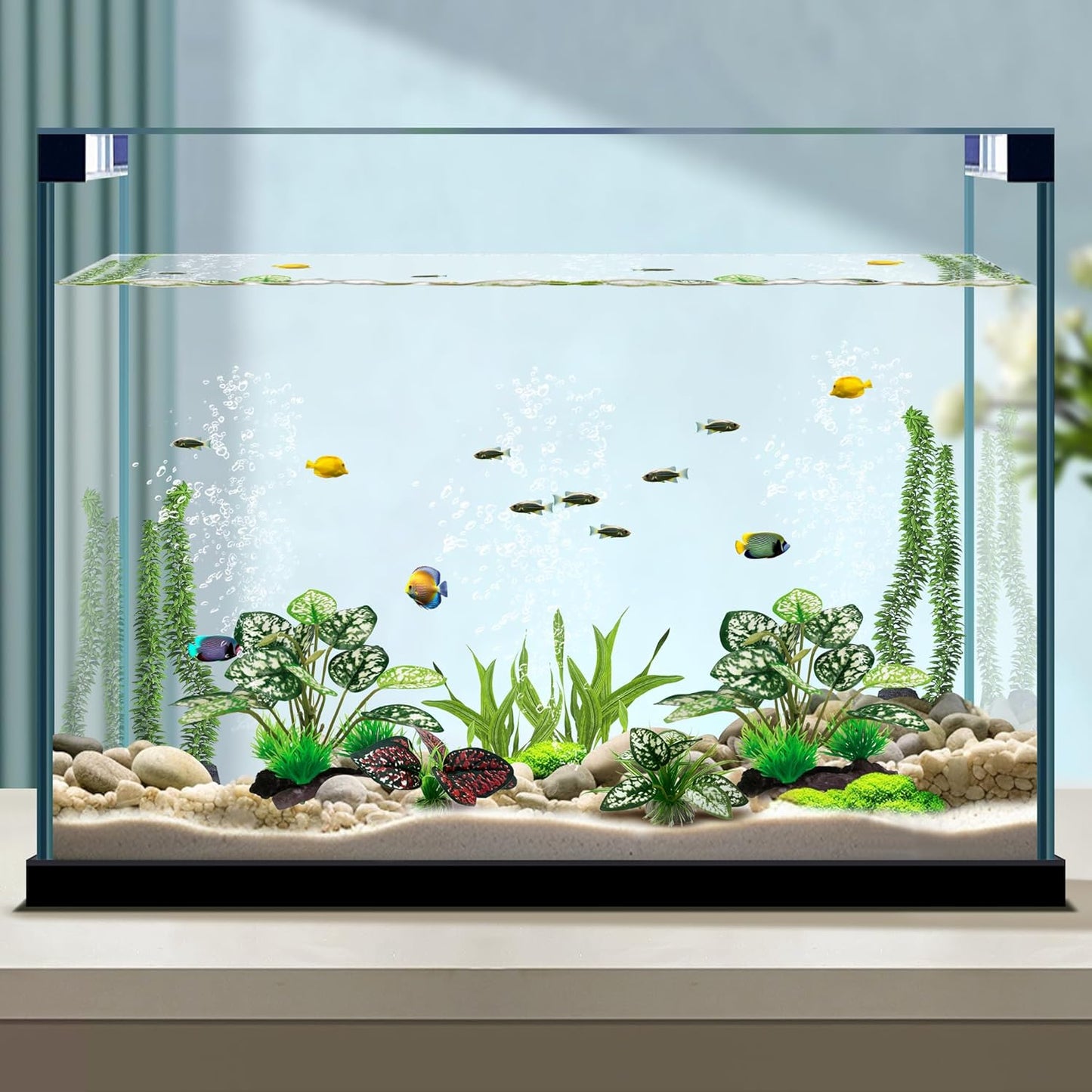 Reptile Artificial Plants, Terrarium Plants Decorations Supplies, Aquarium Fish Tank Plant, Amphibian Habitat Hideout Tank Accessories (M Set-2pcs/D)