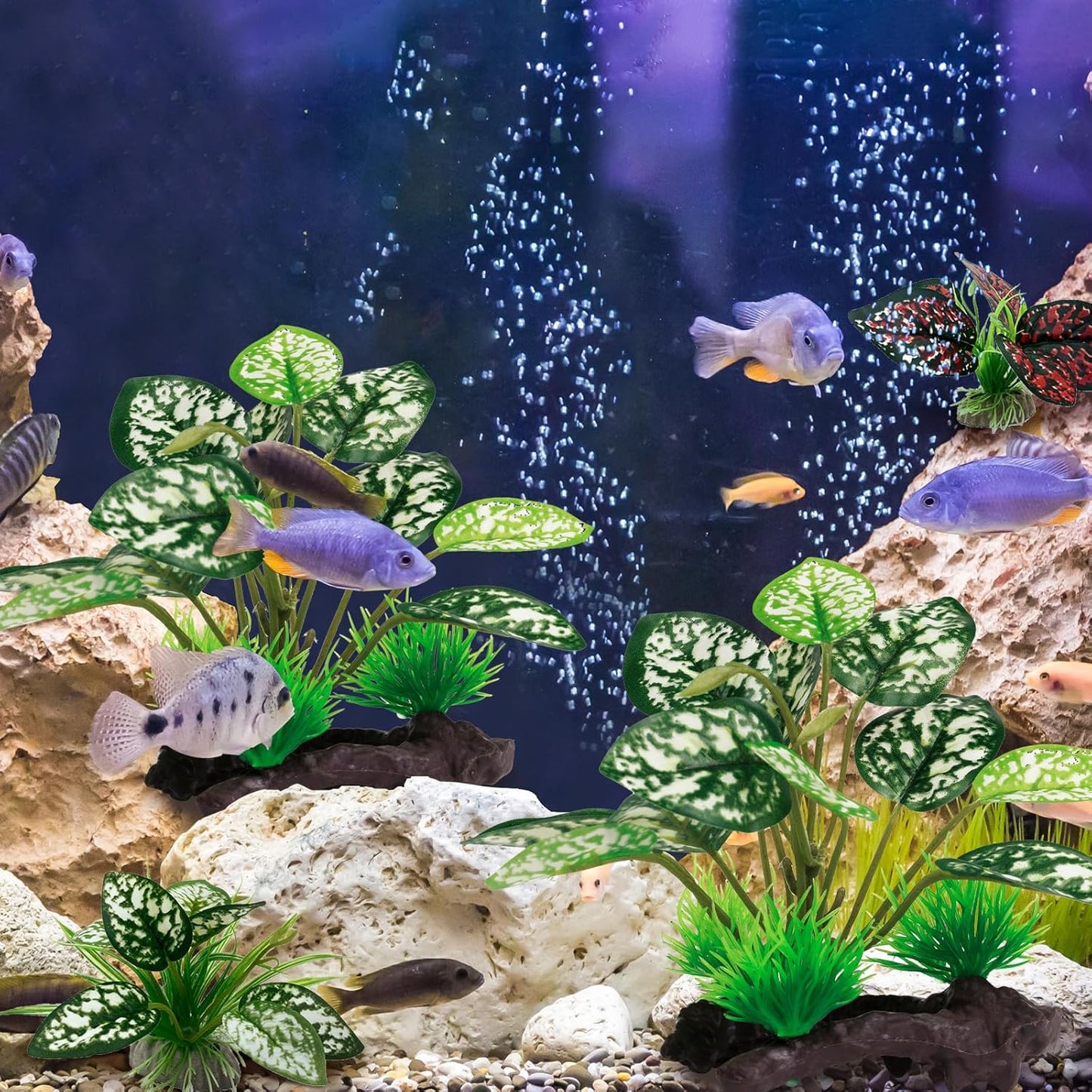 Reptile Artificial Plants, Terrarium Plants Decorations Supplies, Aquarium Fish Tank Plant, Amphibian Habitat Hideout Tank Accessories (M Set-2pcs/D)
