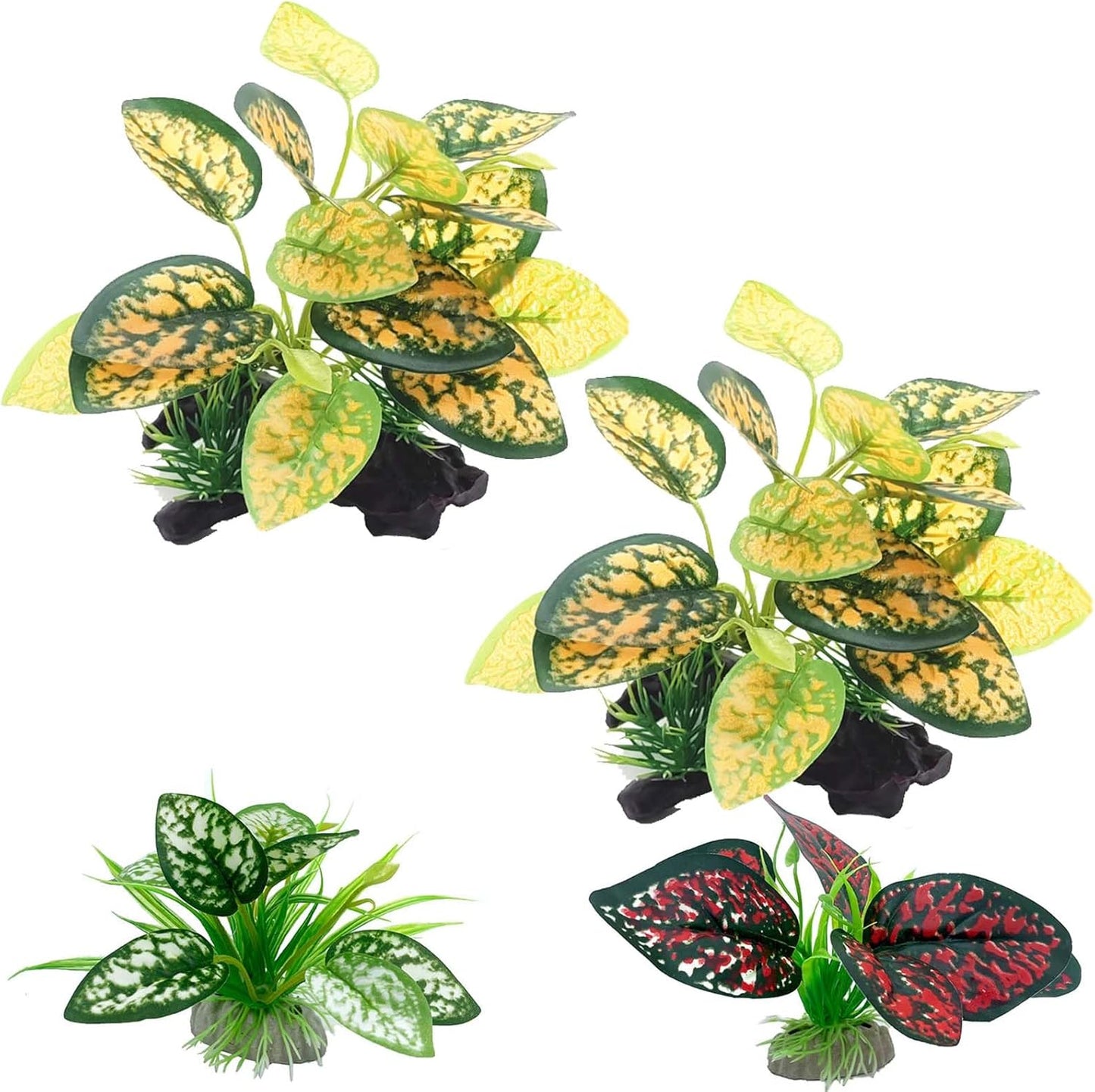 Reptile Artificial Plants, Terrarium Plants Decorations Supplies, Aquarium Fish Tank Plant, Amphibian Habitat Hideout Tank Accessories (M Set-2pcs/D)