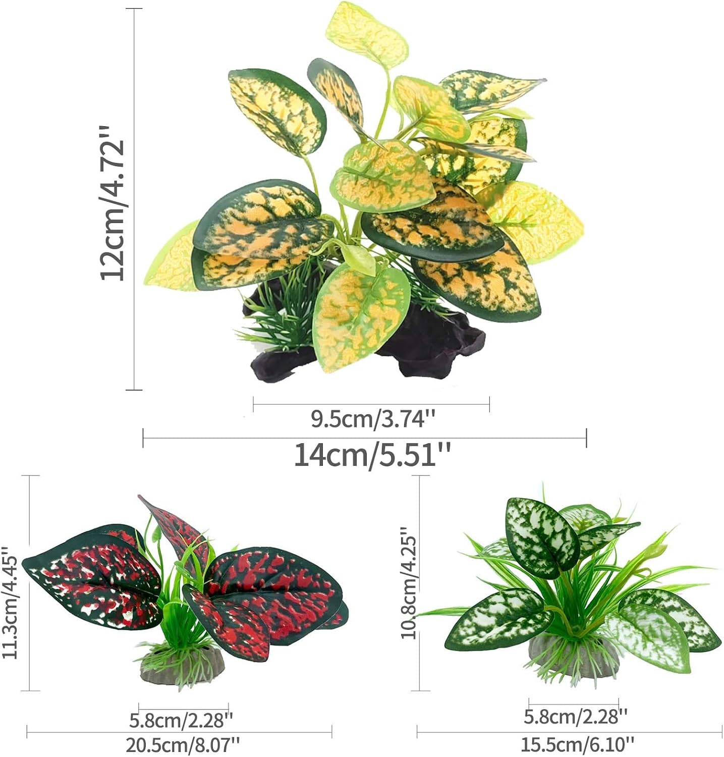 Reptile Artificial Plants, Terrarium Plants Decorations Supplies, Aquarium Fish Tank Plant, Amphibian Habitat Hideout Tank Accessories (M Set-2pcs/D)