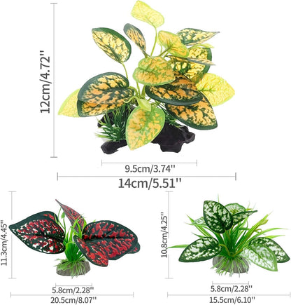 Reptile Artificial Plants, Terrarium Plants Decorations Supplies, Aquarium Fish Tank Plant, Amphibian Habitat Hideout Tank Accessories (M Set-2pcs/D)