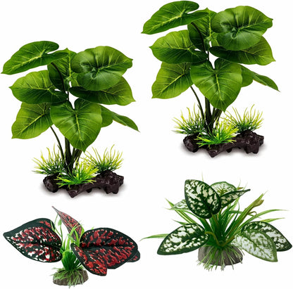 Reptile Artificial Plants, Terrarium Plants Decorations Supplies, Aquarium Fish Tank Plant, Amphibian Habitat Hideout Tank Accessories (M Set-2pcs/D)