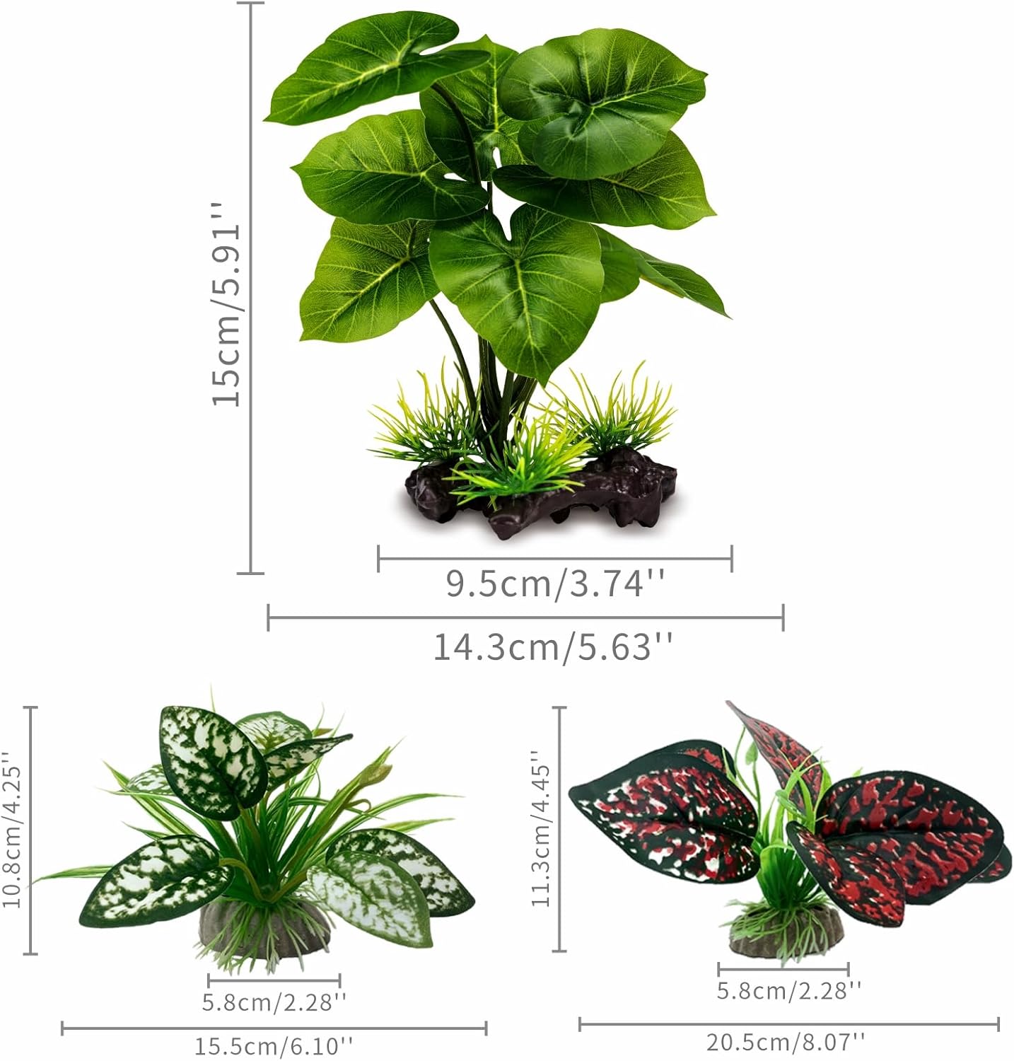 Reptile Artificial Plants, Terrarium Plants Decorations Supplies, Aquarium Fish Tank Plant, Amphibian Habitat Hideout Tank Accessories (M Set-2pcs/D)
