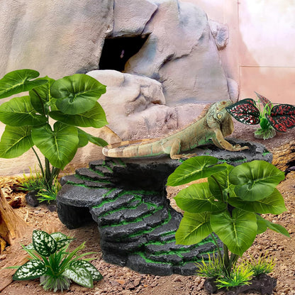 Reptile Artificial Plants, Terrarium Plants Decorations Supplies, Aquarium Fish Tank Plant, Amphibian Habitat Hideout Tank Accessories (M Set-2pcs/D)