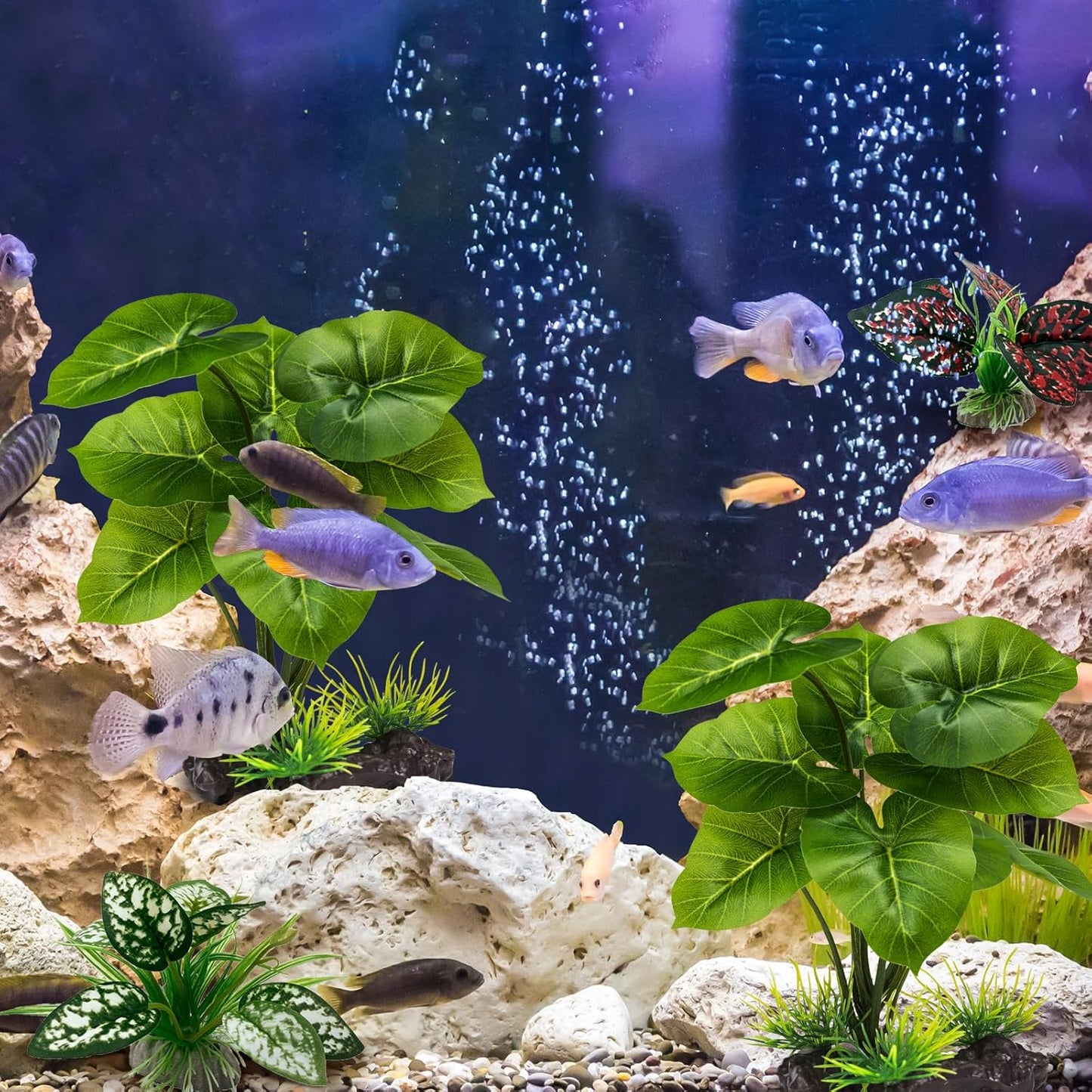 Reptile Artificial Plants, Terrarium Plants Decorations Supplies, Aquarium Fish Tank Plant, Amphibian Habitat Hideout Tank Accessories (M Set-2pcs/D)