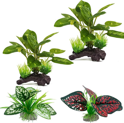 Reptile Artificial Plants, Terrarium Plants Decorations Supplies, Aquarium Fish Tank Plant, Amphibian Habitat Hideout Tank Accessories (M Set-2pcs/D)