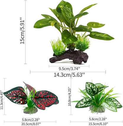 Reptile Artificial Plants, Terrarium Plants Decorations Supplies, Aquarium Fish Tank Plant, Amphibian Habitat Hideout Tank Accessories (M Set-2pcs/D)