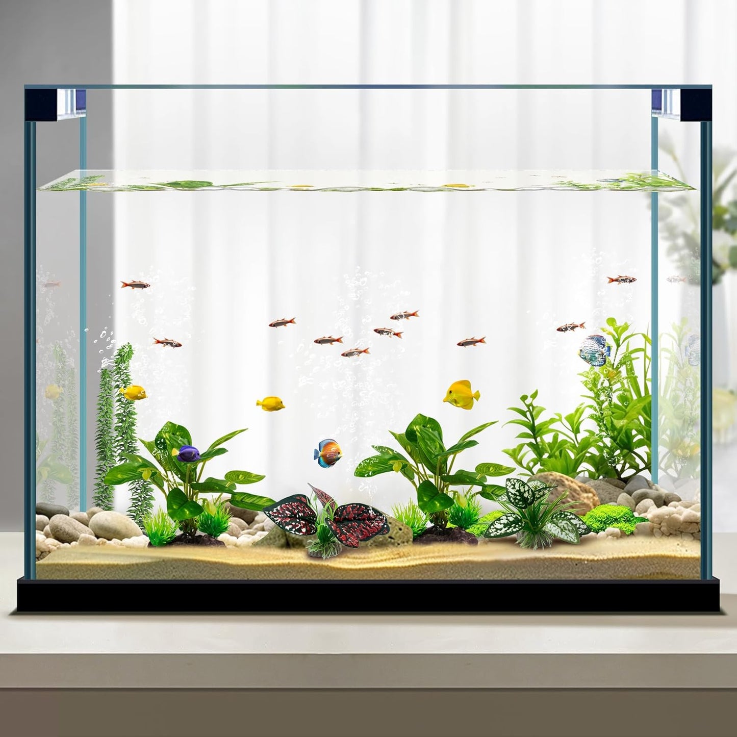 Reptile Artificial Plants, Terrarium Plants Decorations Supplies, Aquarium Fish Tank Plant, Amphibian Habitat Hideout Tank Accessories (M Set-2pcs/D)