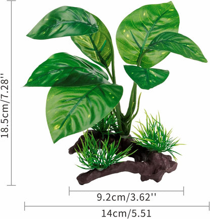 Reptile Artificial Plants, Terrarium Plants Decorations Supplies, Aquarium Fish Tank Plant, Amphibian Habitat Hideout Tank Accessories (M Set-2pcs/D)