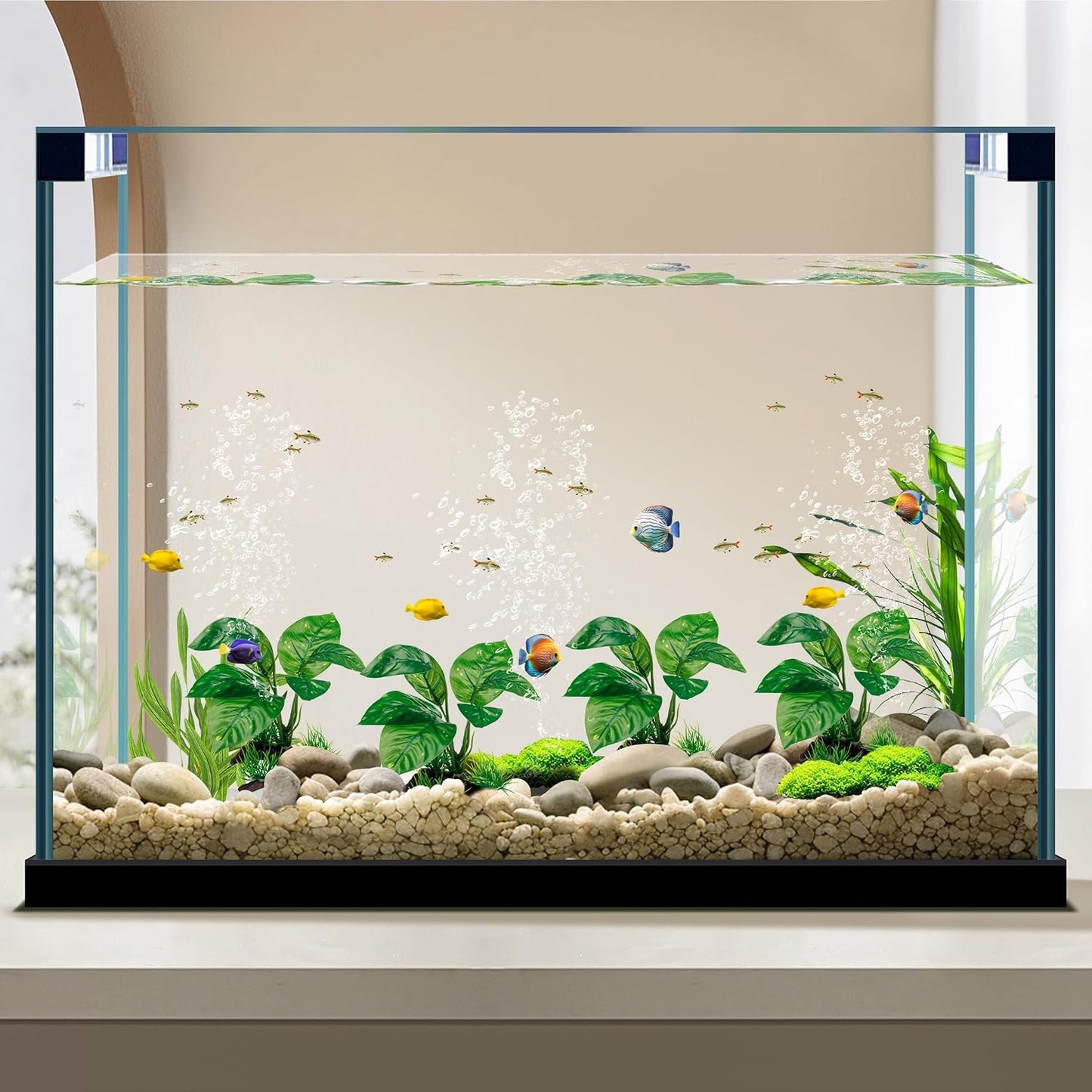 Reptile Artificial Plants, Terrarium Plants Decorations Supplies, Aquarium Fish Tank Plant, Amphibian Habitat Hideout Tank Accessories (M Set-2pcs/D)