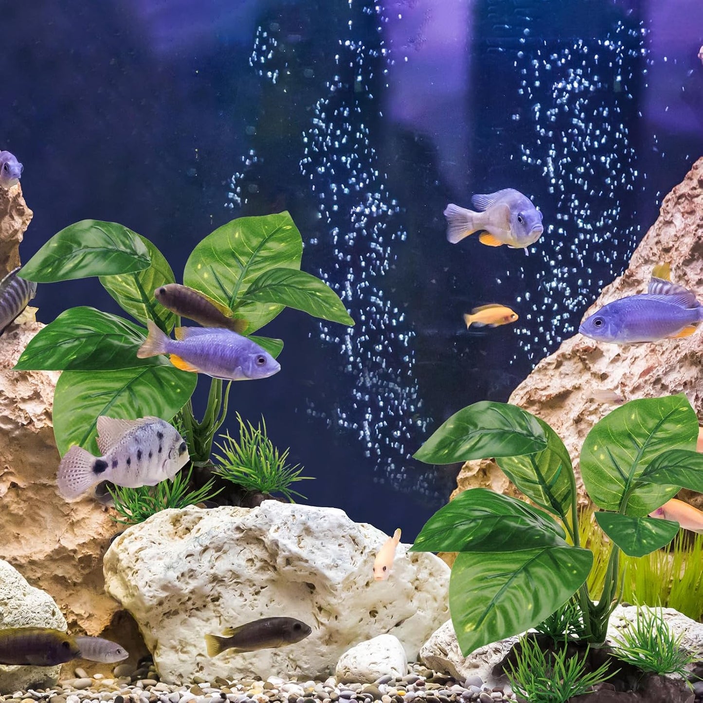Reptile Artificial Plants, Terrarium Plants Decorations Supplies, Aquarium Fish Tank Plant, Amphibian Habitat Hideout Tank Accessories (M Set-2pcs/D)