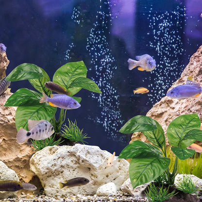 Reptile Artificial Plants, Terrarium Plants Decorations Supplies, Aquarium Fish Tank Plant, Amphibian Habitat Hideout Tank Accessories (M Set-2pcs/D)