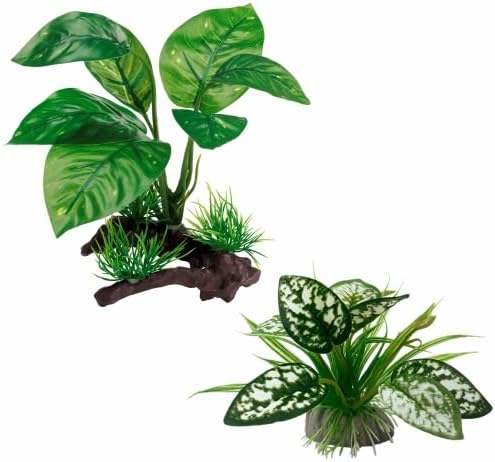 Reptile Artificial Plants, Terrarium Plants Decorations Supplies, Aquarium Fish Tank Plant, Amphibian Habitat Hideout Tank Accessories (M Set-2pcs/D)