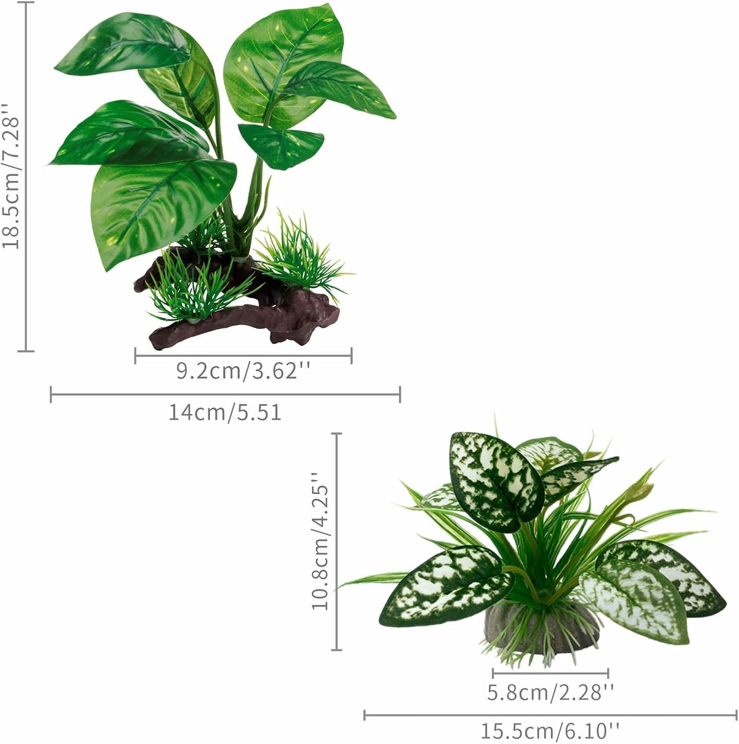 Reptile Artificial Plants, Terrarium Plants Decorations Supplies, Aquarium Fish Tank Plant, Amphibian Habitat Hideout Tank Accessories (M Set-2pcs/D)