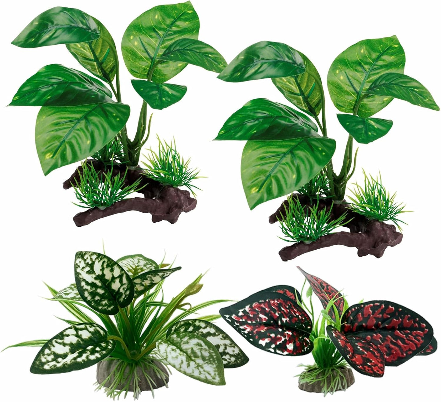 Reptile Artificial Plants, Terrarium Plants Decorations Supplies, Aquarium Fish Tank Plant, Amphibian Habitat Hideout Tank Accessories (M Set-2pcs/D)